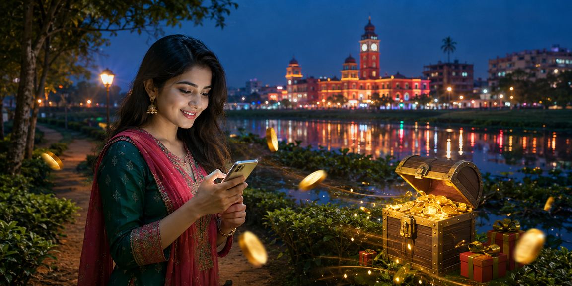 A user near a tea garden in Rangpur checking their 786bed cashback bonus